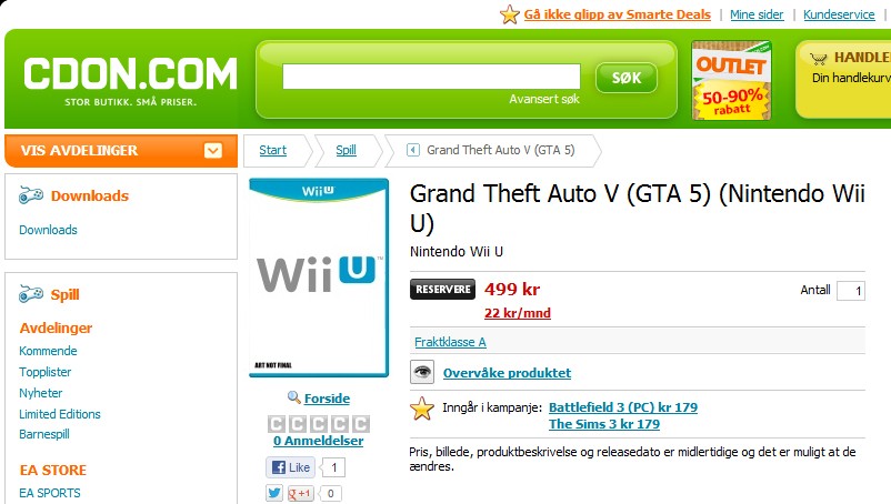 Podle švédského obchodu vyjde GTA V i pro Wii U 70743