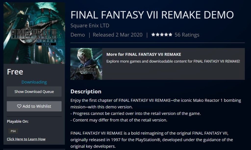 Final Fantasy 7 Remake demo je venku Výstřižek