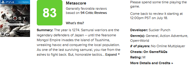 Metacritic mění pravidla uživatelského hodnocení Screenshot 2020 07 17 Ghost of Tsushima