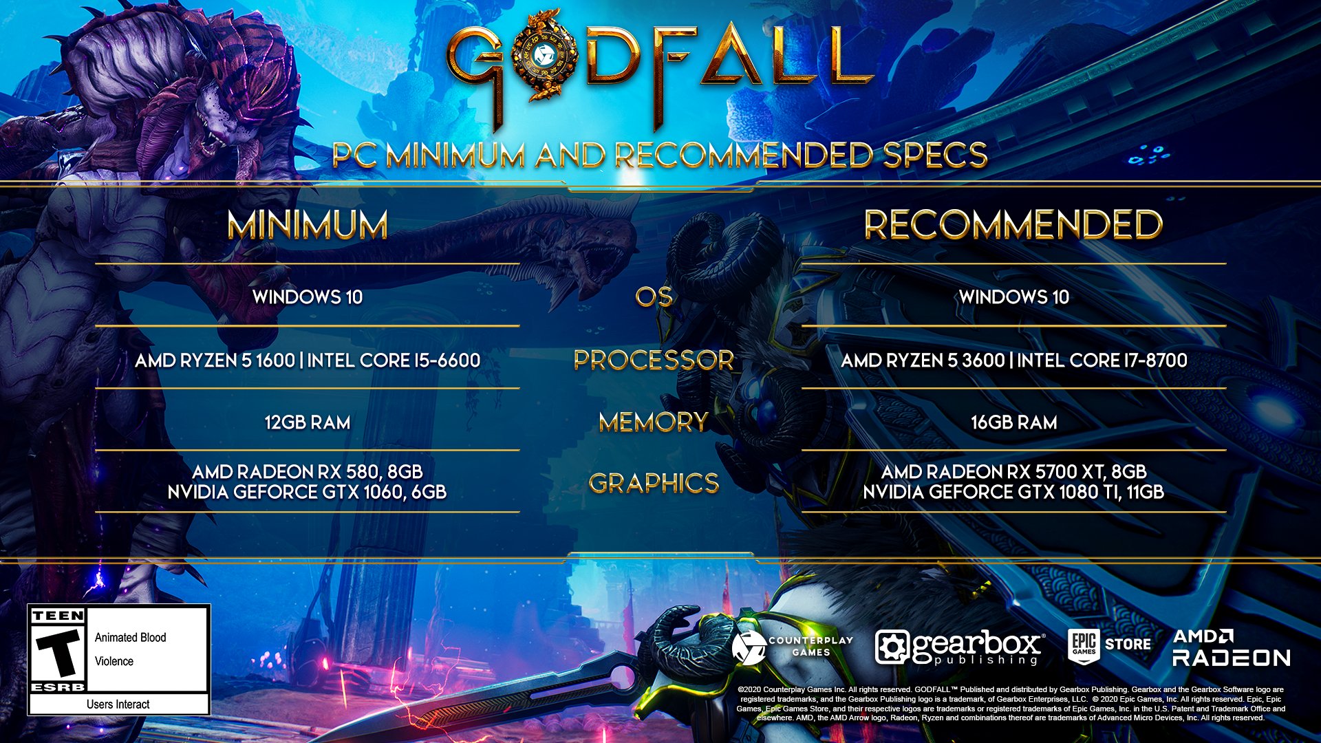 Systémové požadavky pro Godfall Godfall požadavky