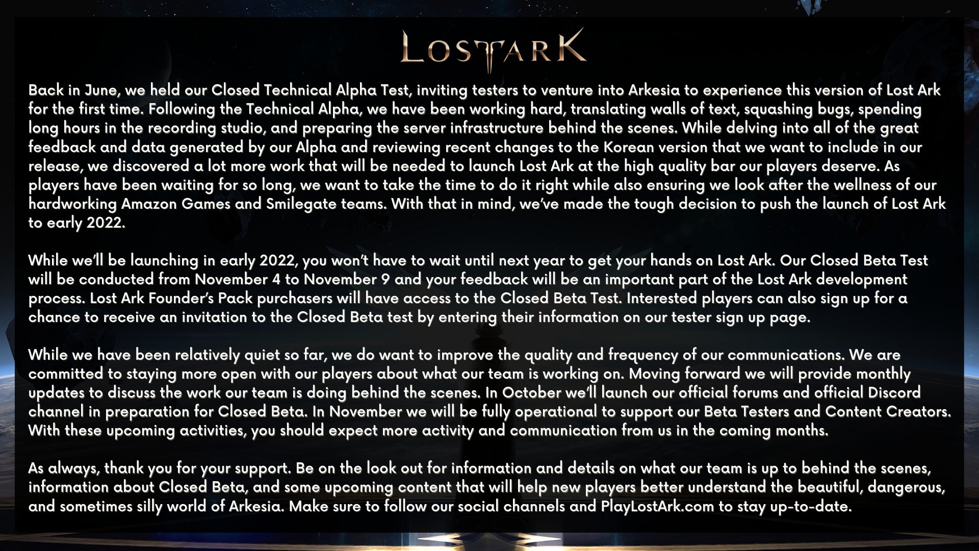 Vydání Lost Ark odloženo Lost Ark