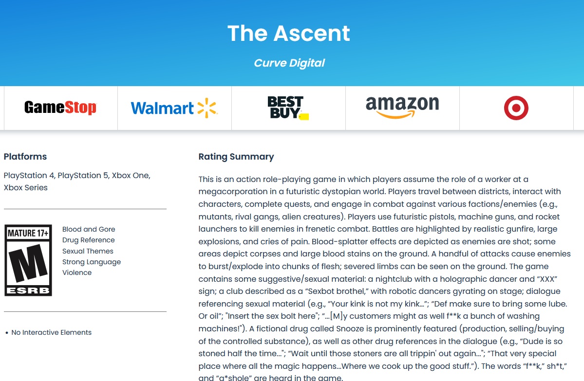 Další náznaky existence hry The Ascent pro PlayStation ESRB