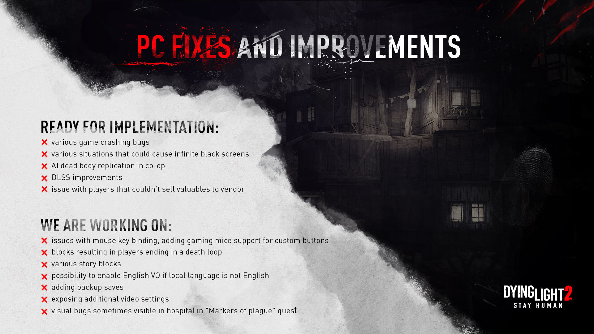 Seznam chystaných oprav pro Dying Light 2 PC